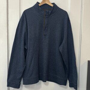 Jos.A.Bank Mens Blue Knit 100% Cotton Elbow Patch 1/4 Front Zip Sweater,Size XXL